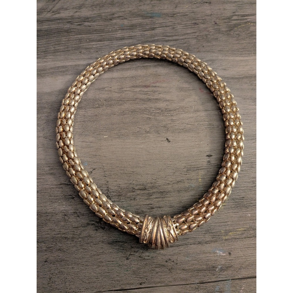 Vintage Gold Tone‎ Popcorn Mesh Collar Necklace Magnetic Clasp Statement Jewelry